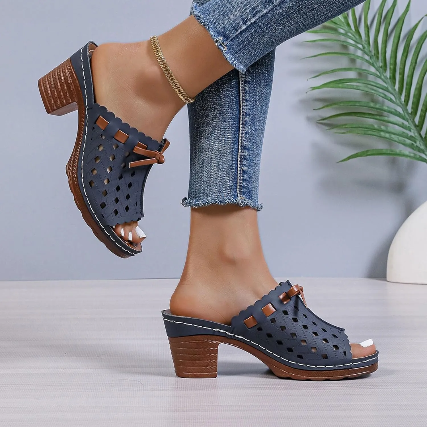 ZWRXW Sandals for Women with Arch Support Wedge Shoes Retro Hollow Out Comfortable Orthopedic Sandals Slip On Casual Walking Wedges Slippers Backless Dressy Summer Flip Flops