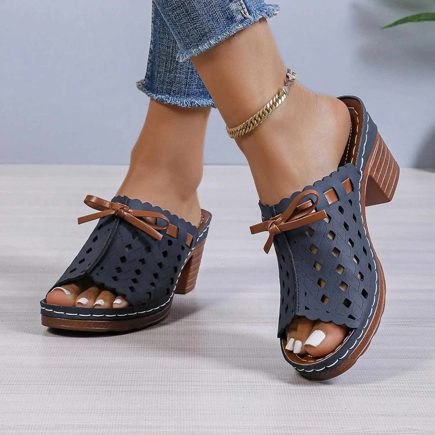 ZWRXW Sandals for Women with Arch Support Wedge Shoes Retro Hollow Out Comfortable Orthopedic Sandals Slip On Casual Walking Wedges Slippers Backless Dressy Summer Flip Flops